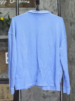 Anybody Womens Button Front Washed Waffle Knit Button Front Top French Blue M thumbnail 2