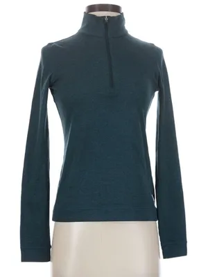 Vuori Teal Heather Half Zip Mock Neck Long Sleeve Performance Pullover Small thumbnail 1