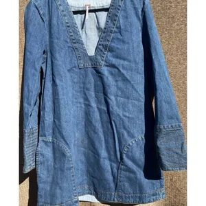 Free People Dreaming Of Denim Hendrix Tunic Oversized Women’s Sz S Denim Blue thumbnail 7