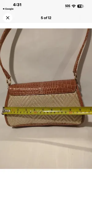 Liz Claiborne VTG 90s Boho Croc Embossed Synthetic Leather & Woven Straw Shoulder Bag thumbnail 12