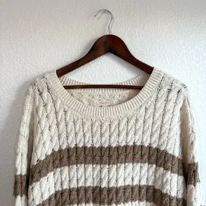 Pilcro by Anthropologie Womens Sweater Longline Ivory Beige Stripe Size XL thumbnail 4