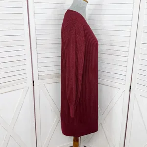 Nine West Metallic‎ Shimmer Knit Balloon Sleeve Sweater Dress Burgundy Red Small thumbnail 3