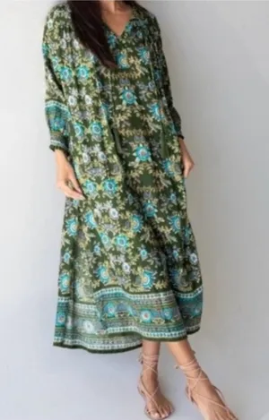 Natural Life Green Floral boho Maxi Dara Dress thumbnail 1