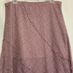 No Comment Women’s XL Mauve Lace Layered Asymmetrical Hem Midi Skirt Fairycore Cottage Boho thumbnail 4