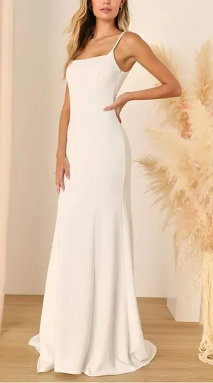 NEW Lulus Luxe Bridal Blessed Romance White Sleeveless Button Back Mermaid Dress thumbnail 1