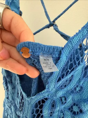 Free People Cobalt Blue Crochet Lace Sundress with Strappy Back thumbnail 2