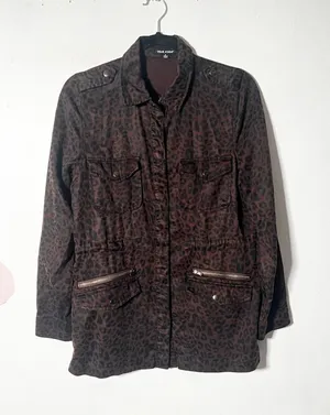 Dear John Utility Jacket Womens Small Brown Leopard Print Military thumbnail 1