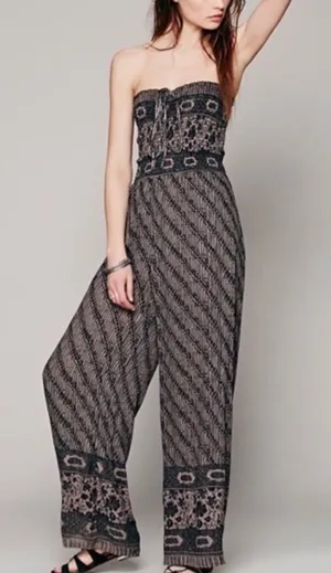 Free People Vintage Boho Jumpsuit Pantsuit Strapless Halter Medium Wide Leg thumbnail 1