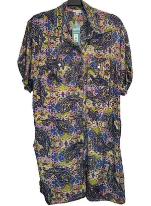 Lightweight short romper with short sleeves and pockets button front paisley NEW thumbnail 10