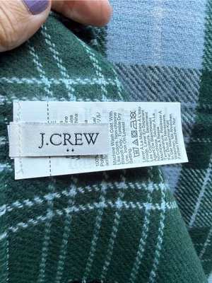 J.CREW Women's Green Gray Plaid Fringe Knit Acrylic Wrap Scarf thumbnail 7