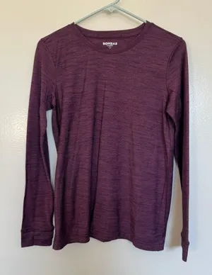 Bombas Women's Merino Wool Crew Neck Long Sleeve in Cranberry Size Small thumbnail 1