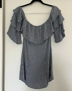 American Eagle Off‎ The Shoulder Dress Checkered Gingham Spring Layered Mini XS thumbnail 1
