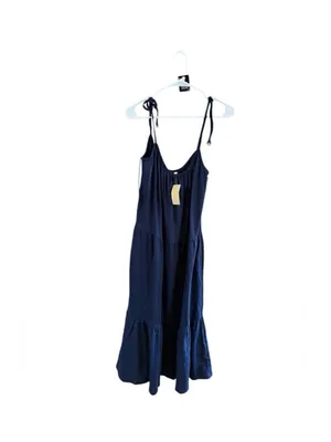 Sleeveless Tie-Shoulder Maxi Dress in Navy thumbnail 7