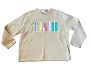 NWOT Jennifer Lauren Y2K Retro Bubble Letter Teach Academic Teacher Sweatshirt thumbnail 1