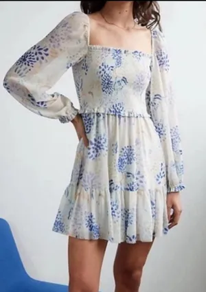Aritzia Wilfred Floral Smocked Mini Dress Size Small Romantic Rush thumbnail 1