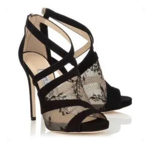 Jimmy Choo Vantage Black Suede Lace Glove Sandals EU 39 Stiletto Romantic Goth thumbnail 3