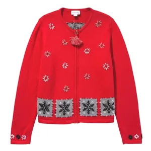 Breckenridge VTG Red Snowflake‎ Zipper Tassel Ugly Christmas Sweater Women Large thumbnail 1