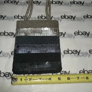 Beaded Sequin Mini Evening Bag Silver Black Striped Purse Small Handbag thumbnail 2