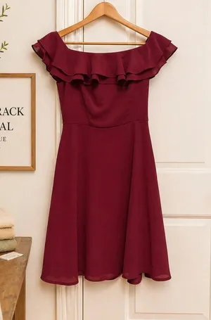 Lulu's Burgundy Off-Shoulder Ruffle Midi Dress thumbnail 1