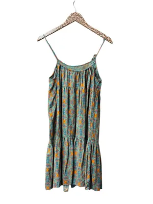 Natural Life Sleeveless Lace Inset Tiered Mini Dress Floral Teal Orange Medium thumbnail 3
