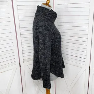 Free People Dylan Tweedy Cowl Neck‎ Wool Blend Sweater Black XS Boho Grunge thumbnail 4