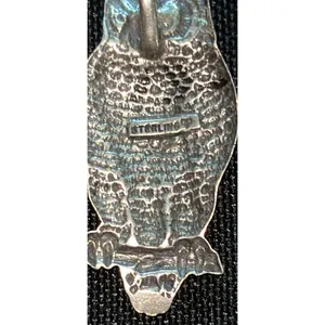 Vintage Sterling Silver Perched Owl Pendant Slide 1.5"x 1" Wisdom Luck thumbnail 4