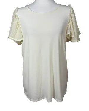 Adrianna Papell‎ Top Womens M Ivory Chiffon Flutter Sleeve Cottagecore Career thumbnail 1