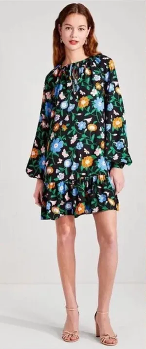 KATE SPADE NEW YORK KATE SPADE Floral Garden Tulip Dress In Black LARGE thumbnail 1