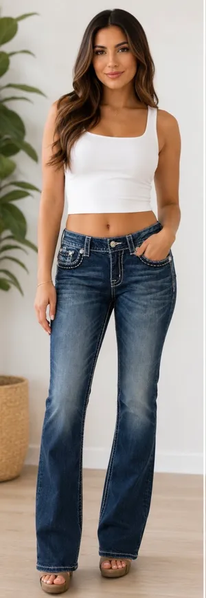 Miss Me Dark Blue Bootcut Jeans with Embellished Pockets thumbnail 1