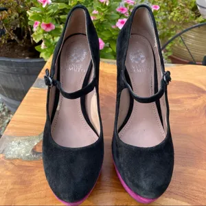 VINCE CAMUTO Black and Purple Suede Mary Jane Platform Pump Heel Size 6 thumbnail 9