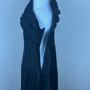 Jason Wu‎ Maxi Dress Womens Large Black Tiered Linen Blend Pleated A-Line L FLAW thumbnail 11