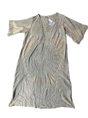 Rebellion Again Lace Duster Cardigan Womens Medium Light Teal New thumbnail 3