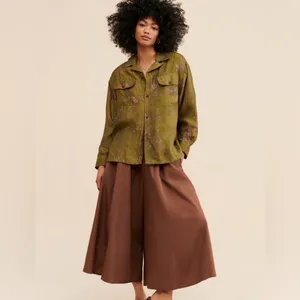 🌿 Trendy Free People Floral Moss Camp Shirt Top Greyed Olive Size: S (fits 6–8) thumbnail 4