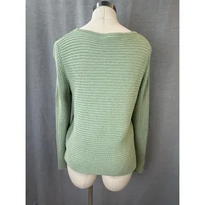 Organic Cotton by Skovhuus Green Knit Sweater Ribbed Pullover Pocket Detail‎ S thumbnail 5