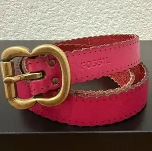 FOSSIL BT4028690 Pink Scalloped Edge Leather Belt Size S Waist 29.5”-33.5” thumbnail 1