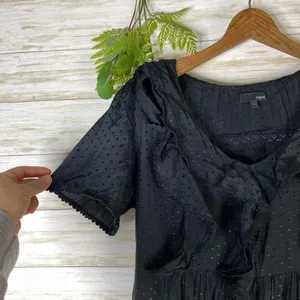 Next Black Viscose Swiss Dotted Ruffle Witchy Dress thumbnail 3