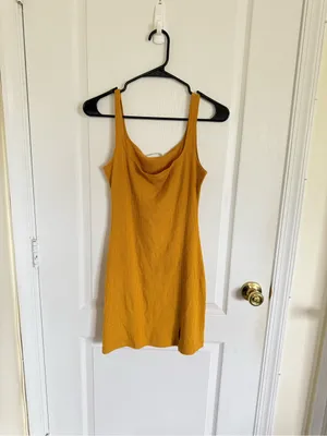 Reformation Mustard Yellow Ribbed Square-Neck Mini Dress thumbnail 2