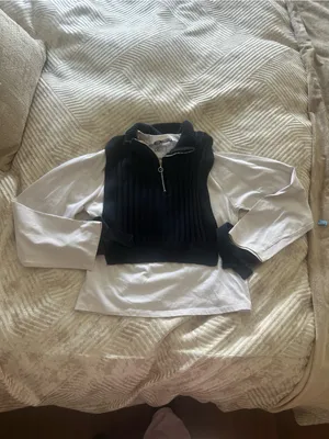Zara Black Ribbed Half-Zip Mockneck Cropped Vest thumbnail 2