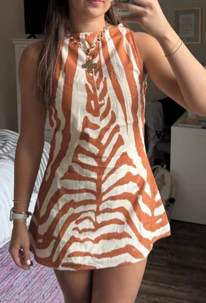 PrettyLittleThing White and Tan Zebra Print Mini Dress thumbnail 2