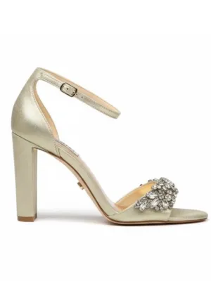 Badgley Mischka ❧ Barby Crystallized Heeled Sandals ❧ Gold Shimmery Leather ❧ 8M thumbnail 14