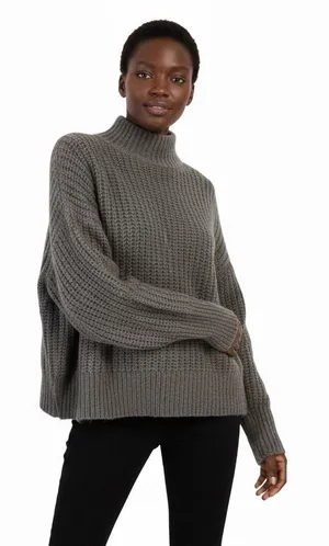 BKE Mock Neck Shaker Knit Pullover Sweater Gray Relaxed Fit Size S thumbnail 1