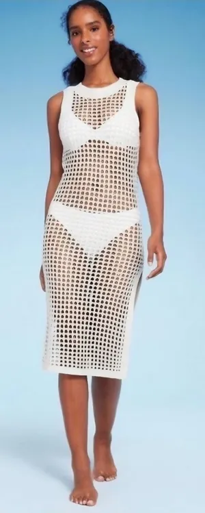 Women's Crochet Cover Up Midi Dress - Shade & Shore™ Off-White XS thumbnail 1