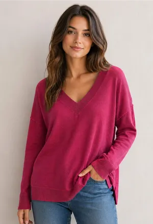 Banana republic magenta pink v-neck merino wool sweater Medium academia preppy thumbnail 1