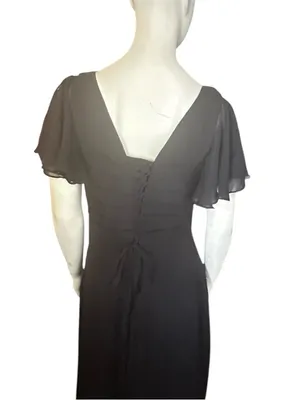 Inewer V-Neck Flutter Sleeve Chiffon Drape Formal Dress Black Size 12 NWT thumbnail 6