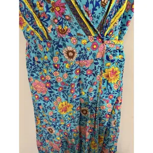 Pretty Garden Wrap Short Sleeve Maxi Dress Colorful Beautiful Boho Prairie sz M thumbnail 8