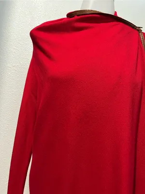 Ralph Lauren Red Drape Open Cardigan Leather Trim Women's Sweater Size Small thumbnail 8