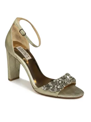 Badgley Mischka ❧ Barby Crystallized Heeled Sandals ❧ Gold Shimmery Leather ❧ 8M thumbnail 2