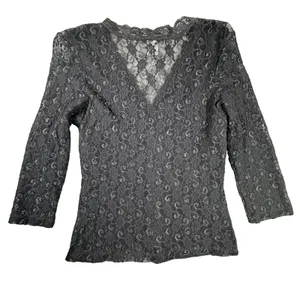 Banana Republic Black Lace Wrap Top Women Large Ribbon Waist Tie Victorian Whimsigoth Romantic thumbnail 8