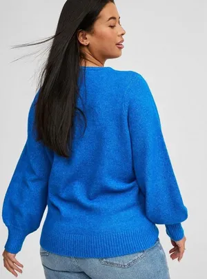 Torrid Blue Vegan Cashmere Pullover V-Neck Surplice Sweater thumbnail 2