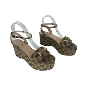 Gucci Lady Horsebit GG Supreme Canvas Platform Sandals Beige 37.5 Box Dust Bags thumbnail 8